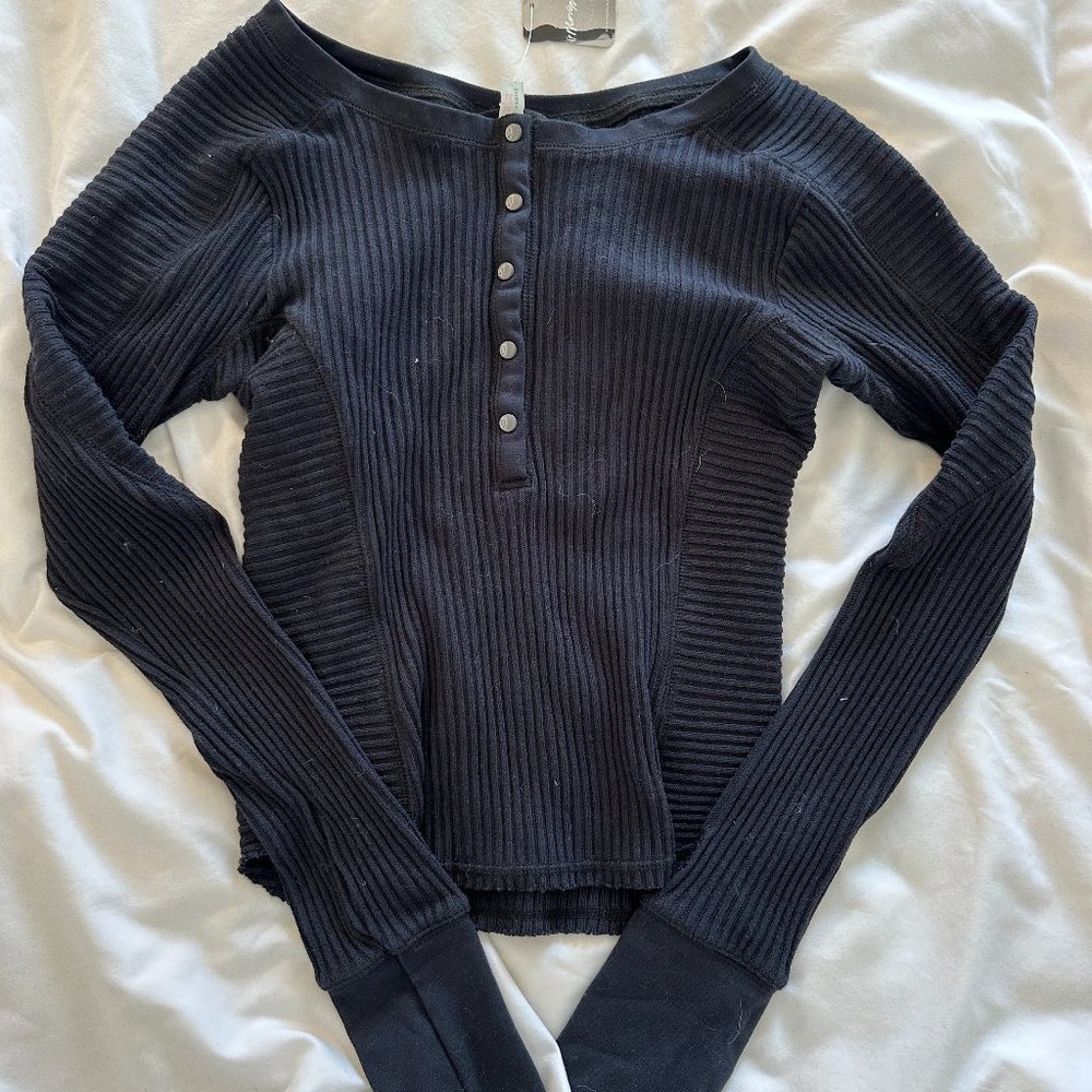 Free People Ribbed Longsleeve Button Down Sweater